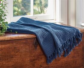346-22b Park Designs New Bassett Hall Prussia Blue Throw Blanket By 60 Inch X 50 Cotton
