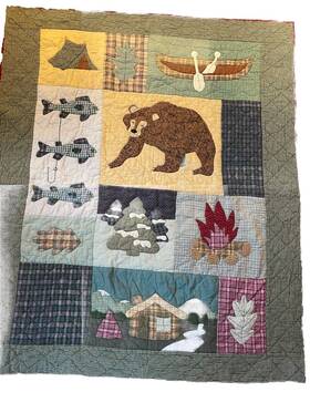 5949 Patch Magic Group Quilted Blanket Wall Hang Hanging Bear Fish Canoe 59x49