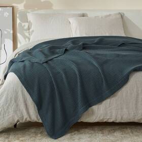 89514697 Patina Vie 50 Inch X60 Cotton Waffle Weave Throw Blanket Blue -