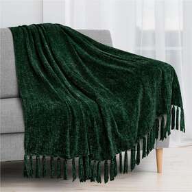 Pavilia 689848976724 Emerald Green Chenille Throw Blanket For Couch Soft Forest Knit W