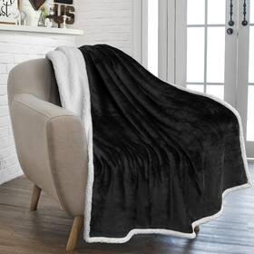 Pavilia 819594020291 Sherpa Fleece Throw Blanket For Couch Black Plush Soft Fuzzy Sofa B
