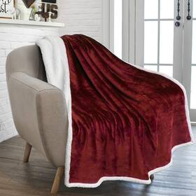 Pavilia 819594020338 Sherpa Fleece Throw Blanket For Couch Maroon Red Plush Soft Fuzzy Sofa Blan