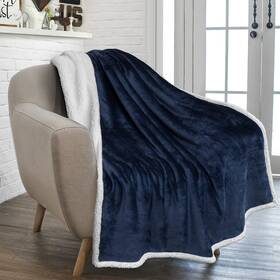 Pavilia 819594020345 Sherpa Fleece Throw Blanket For Couch Navy Blue Plush Soft Fuzzy Sofa Blank