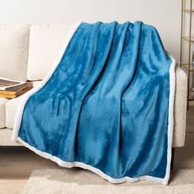 Pavilia 819594020369 Sherpa Fleece Throw Blanket For Couch Teal Blue Plush Soft Fuzzy Sofa Blank