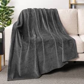 Pavilia 819594022479 Soft Fleece Dark Grey Throw Blanket For Couch Lightweight Plush Warm