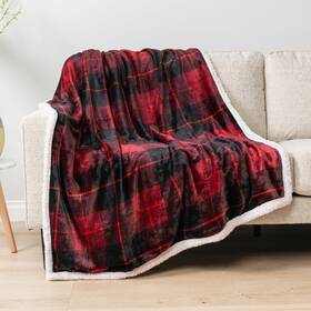 Pavilia 819594022721 Plaid Sherpa Fleece Throw Blanket 50 Inch X60 Red