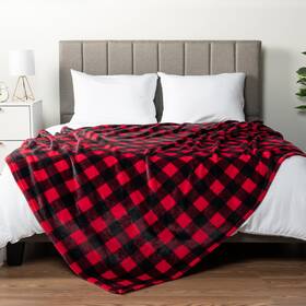 Pavilia 819594028167 Black And Red Buffalo Plaid Fleece Bed Blanket Queen Size Soft Checkered Fla