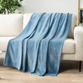 Pavilia 819594028549 60x80 Inch Dusty Blue Fleece Blanket Throw Twin Size Super Soft Plush Flannel