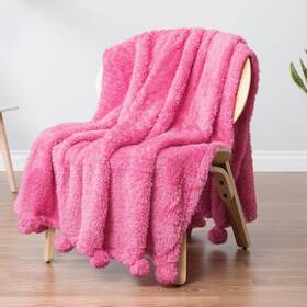 Pavilia 840168300426 Pom Fringe Sherpa Throw Blanket