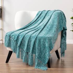 Pavilia 840168301584 Teal Green Throw Blanket For Couch Chenille Sofa Bed So
