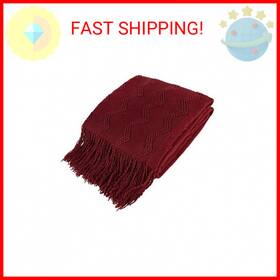Pavilia 840168301737 Maroon Red Knit Throw Blanket For Couch Bed Soft Knitted Farmhouse Sofa