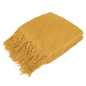Pavilia 840168301836 Mustard Yellow Knit Throw Blanket For Couch Bed Soft Knitted Farmhouse Sofa Th