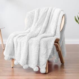 Pavilia 840168304332 Sherpa Throw Blanket - Warm Plush Fuzzy Pom For Couch Soft Cozy
