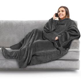 Pavilia 840168305872 Fleece Blanket With Sleeves Foot Pockets For Women Men Adults Plush Wearabl