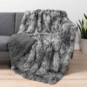 Pavilia 840168306343 Soft Fluffy Faux Fur Throw Blanket Twin Tie-dye Grey Shaggy Furry Warm Sherpa Bl
