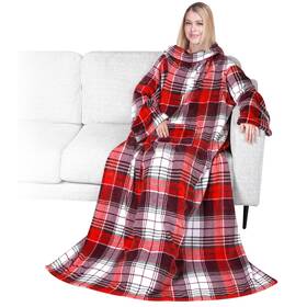 Pavilia 840168308972 Wearable Blanket With Sleeves Fleece Women Men Adult Christmas Plaid