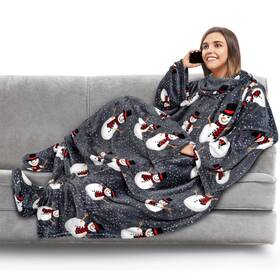 Pavilia 840168309184 Wearable Fleece Blanket With Sleeves Foot Pockets Cozy Gift For Adults