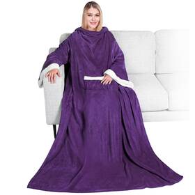 Pavilia 840168309832 Wearable Fleece Blanket With Sleeves - Cozy Plush Snuggle Throw Dark Purple
