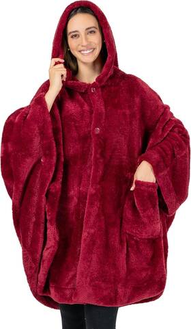 Pavilia 840168310272 Angel Wrap Hooded Blanket Poncho Wearable Throw Wine