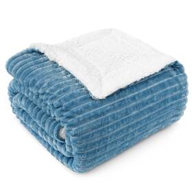 Pavilia 840168310722 Dusty Blue Sherpa Fleece Throw Blanket For Couch Soft Plush Fuzzy Blankets