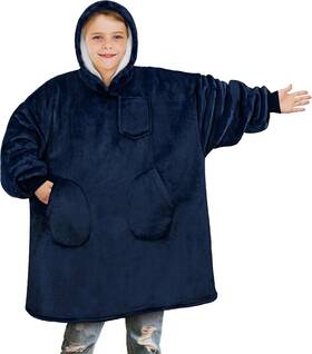 Pavilia 840168312054 Wearable Blanket For Kids Boy Girl Warm Cozy Giant Hoodie With Navy
