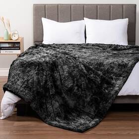 Pavilia 840168314256 Faux Fur King Bed Blanket - Tie-dye Black Soft Fuzzy Warm Sherpa Fl