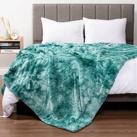 Pavilia 840168314270 Soft Fuzzy Faux Fur Bed Blanket King Teal Green Fluffy Furry Warm S