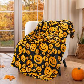 Pavilia 840168318292 Halloween Throw Blanket For Couch Orange Pumpkin Fall Fleece Soft Plush Warm