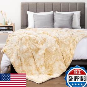 Pavilia B0bgvrzwjm Faux Fur King Bed Blanket - Tie-dye Beige Ivory Soft Warm Sherpa