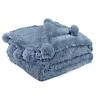 Pavilia Dusty Blue Sherpa Throw Blanket For Couch Pom Fluffy Plush