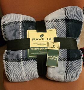 P-b3003ckx-lgy Pavilia Sherpa Throw Blanket-gray Plaid 60x80-new With Tag