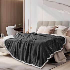 P-b3004x-cgy Pavilia Dark Grey Sherpa Fleece Throw Blanket For Couch Twin Soft Thick Bed Bla