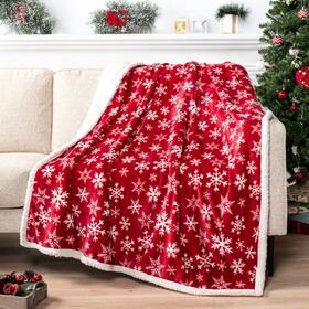 P-b3007hd-pt08 Pavilia Red Snowflake Christmas Sherpa Throw Blanket Ultra Soft Reversible Fleece Sh