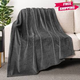 P-b3008lv-cgy Pavilia Soft Fleece Dark Grey Throw Blanket For Couch Lightweight Plush Warm Bl