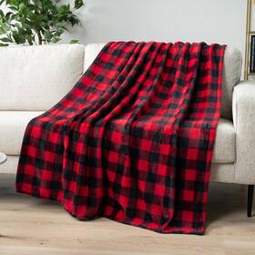 P-b3011-plrd Pavilia Black And Red Buffalo Plaid Fleece Throw Blanket For Couch Soft Checker