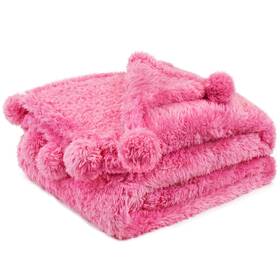 P-b3015-x-pk-fba Pavilia Pink Sherpa Throw Blanket For Couch Warm Plush Pom Twin F