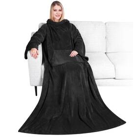 P-t1003-bk Pavilia Wearable Fleece Blanket With Sleeves For Adults Cozy Pullover Robe