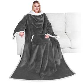 P-t2003-cgy-fba Pavilia Sherpa Wearable Blanket With Sleeves Pocket Cozy Gift For Adults