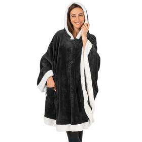 P-w5001-bk-sp Pavilia Wearable Blanket For Adult Women Cozy Plush Fleece Poncho Cape With
