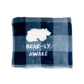 Pavilion Gift Company 664843685710 Bear-ly Awake - Plaid Checkered 50 Inch X 60 Soft Throw Blanket Cabin Camp Rv