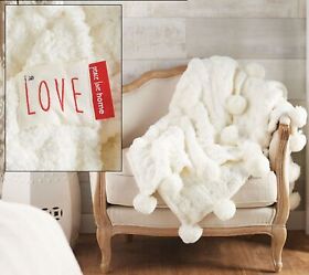 H217523 Peace Love World 60inch X 70inch Plush Cable Knit Throw With Pom-poms