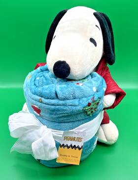 Peanuts 400799190713 Snoopy Red Puffer Jacket Plush And Fleece Christmas Throw Blanket Set New