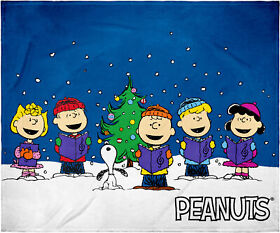Pea0082bl Peanuts Charlie Brown And Gang Christmas Carol Silk Touch Plush Throw Blanket