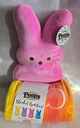 Peeps 194382263341 Yellow 17 Inch Peep Plush Pillow 50x60 Super Soft Throw Blanket Set Easter. G