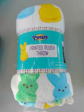 Peeps 195464421338 New Rainbow Easter Colorful Bunnies And Chicks Plush Throw Blanket 50 Inch X 60