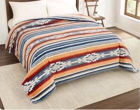 Pendleton 008889393008 New Faux Fur Luxe Blanket - Queeen Size Saltillo Stripe