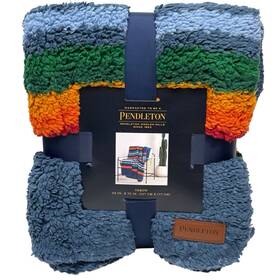 1542343 Pendleton Nwt Serape Stripe Denim Sherpa/fleece Throw Blanket 50 Inch X 70