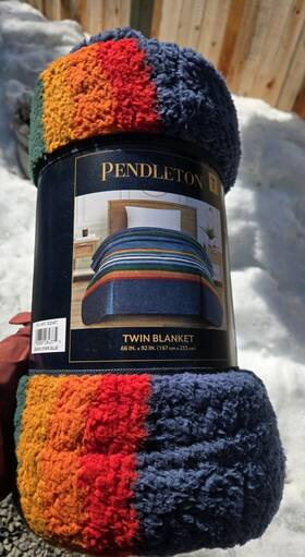 1623497 Pendleton Sherpa Fleece Blanket Plush Manta Twin 66 Inch X92 Serape Stripe Blue New