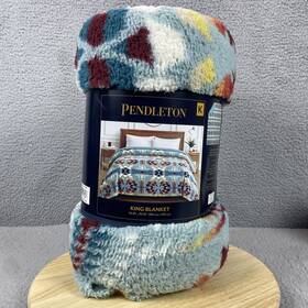 1623499 Pendleton King Size Sherpa Fleece Blanket 112 Inch X92 Legend Lake Aqua New