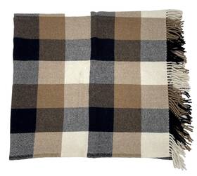Pendleton 885628771095 Wool Throw With Fringe Navy/camel Tan Plaid Usa 64 Inch X54 Made In